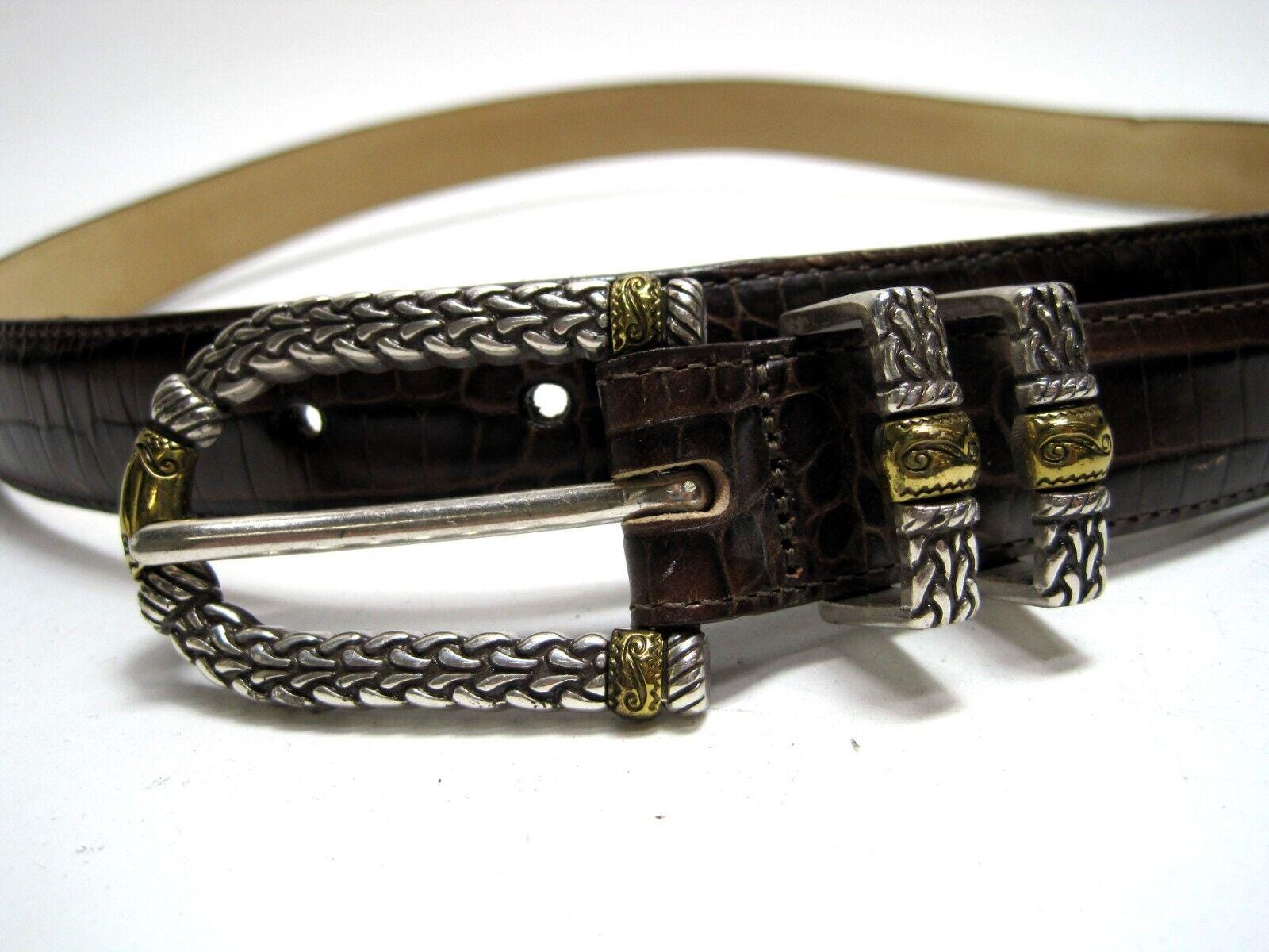 Vintage Brighton Two Tone Leather Belt Brown Crocodile Black Silver Buckle 36 Brighton Belt - Etsy main image 2