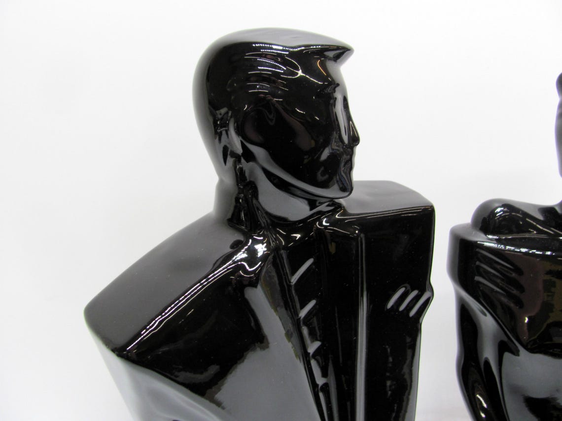 80s Art Deco Man Woman Statues / Lindsey B BALKWEILL Style Black ...