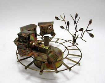 Vintage Train Music box Wind Up Copper Metal Plays - Works 9" x 6"