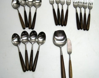 18 pieces Lauffer Palisander Norway 18/10 Flatware Set Rosewood Handle MCM