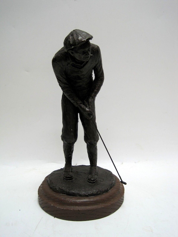 michaelgarman  ゴルフ　人形　ブロンズ像　置物 Vintage Sculpture 1987 Michael Garman Golfing Man Resin on Wooden