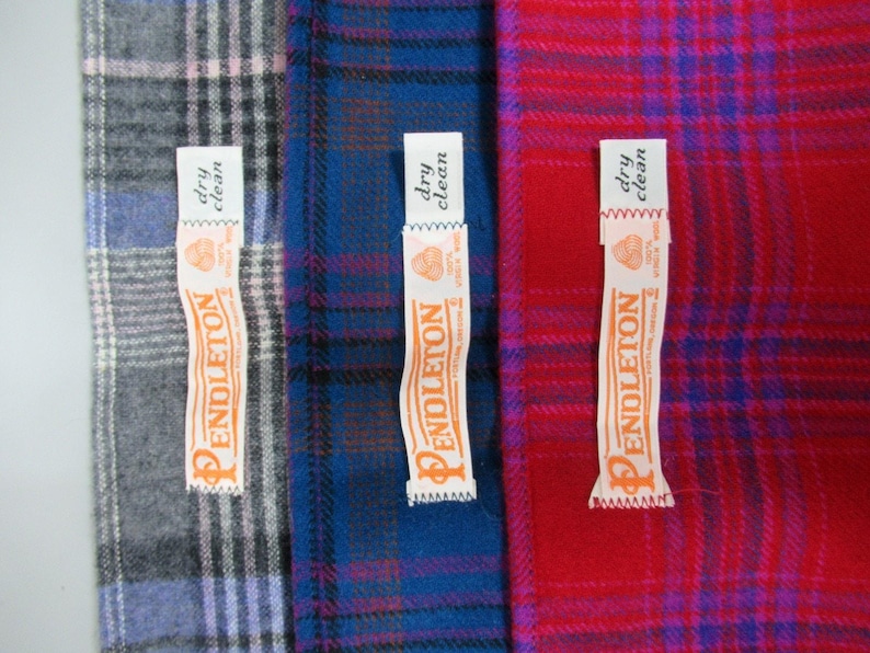 VTG Pendleton Trio of Gray Red & Blue Plaid Scarfs Virgin Wool 60" x 9"inch zdjęcie 2