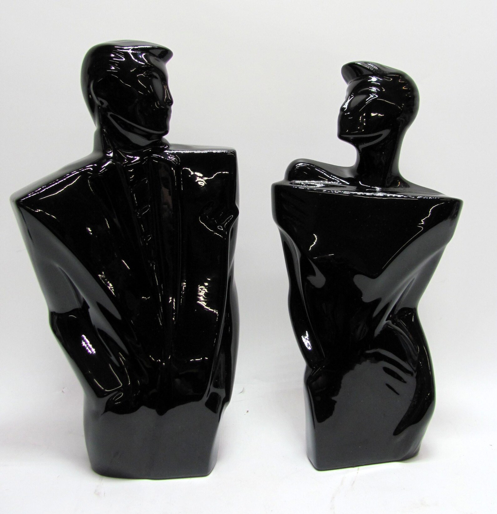 80s Art Deco Man Woman Statues / Lindsey B BALKWEILL Style Black ...