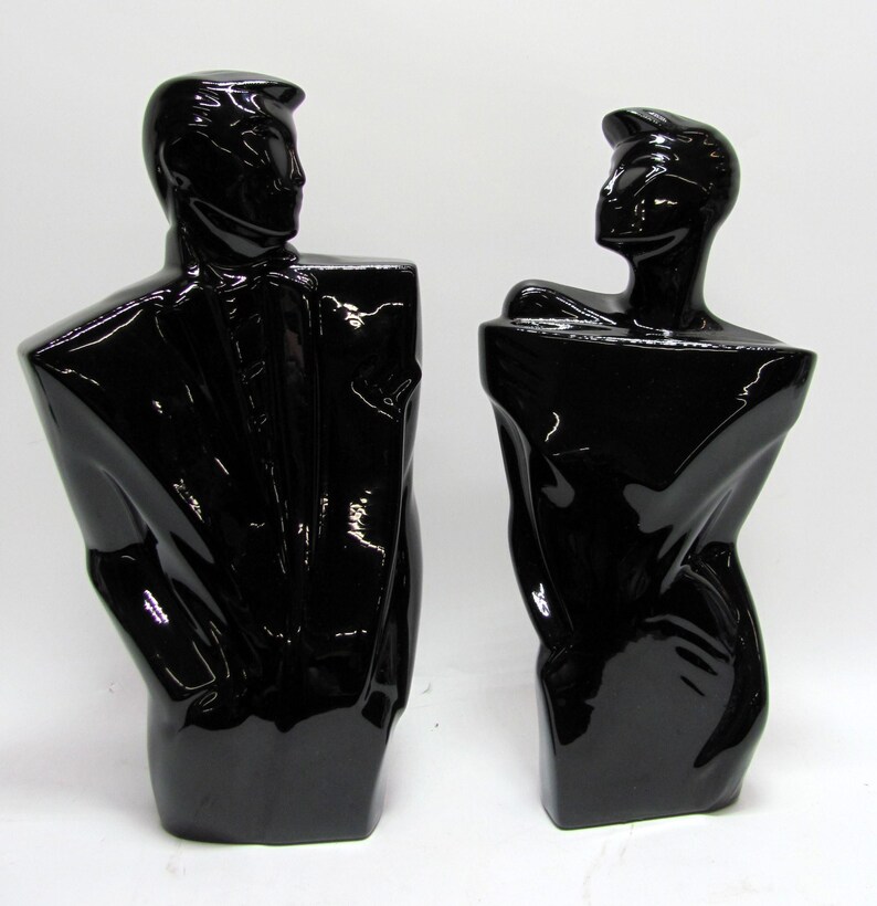 80s Art Deco Man Woman Statues / Lindsey B BALKWEILL Style Black ...
