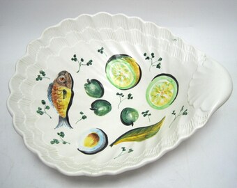 Vintage Hand Painted Clam Shell Bowl Made In Italy