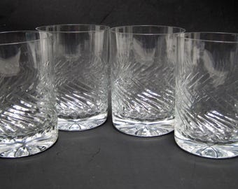 Set of 4 - VTG 4 1/4" Crystal Rocks Glasses Tumblers Old Fashioned