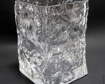 Large MCM Ice Block Glass Vase/Planter/Square Flowerpot Artic Iceberg 5 1/2"