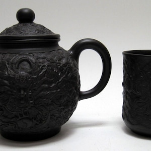 China CCCI Yixing Clay Dragon Fish Clay Teapot and Cup Marked