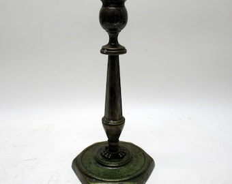 Antique Silver-Plated Candlestick Holder With Patina & Detailing 10 inch