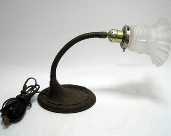 1930s Industrial Cast Iron Gooseneck Desk Lamp Art Deco Adjustable