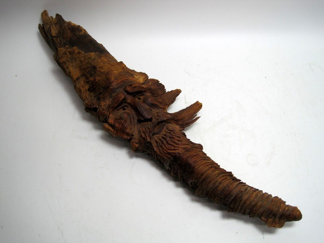 Vintage 27" Carving Wood Spirit Old Man Wizard Tree Face Signed RL '81 ...
