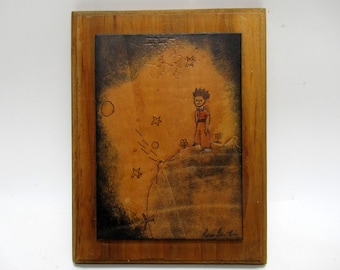 The Little Prince on Asteroid B-612 Leather Art Framed And Signed 9" x 7"