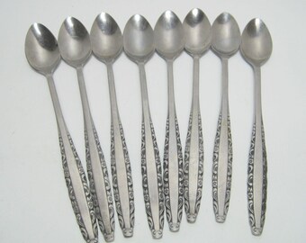 Set of 8 - Iced Teaspoons Oneida Northland Love Story Stainless Flatware