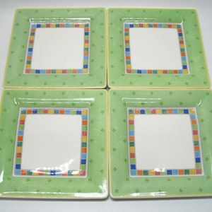 Set of 4 - Villeroy & Boch Twist Alea Verde Square Salad Plates 8&quot;