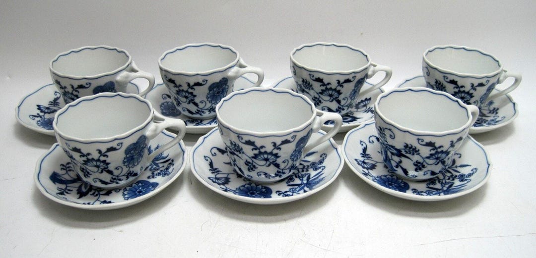 Set of 7 Vintage Blue Danube Fine China Tea Cups and Saucers- Made in ...