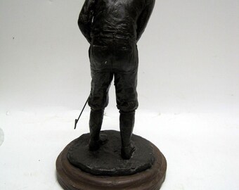 Vintage Sculpture 1987 Michael Garman Golfing Man Resin on Wooden