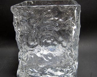 Large MCM Ice Block Glass Vase/Planter/Square Flowerpot Artic Iceberg 6 1/2"