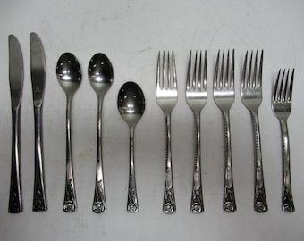 10 Pcs. Noritaki "Rosetta" Satin Handle 18-8 Stainless Japan Flatware