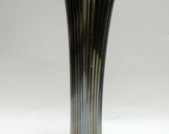 Vintage Fenton Fine Rib Blue Carnival Glass Swung Vase 11 3/4" Tall