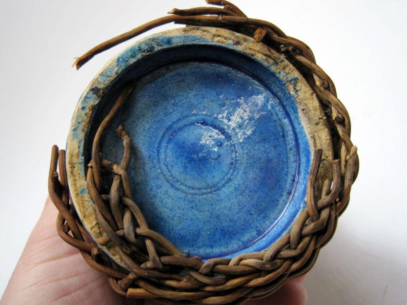 Vintage Awaji? Pottery Asian Cobalt Blue Bamboo Rattan Wrap 7” Vase - Etsy