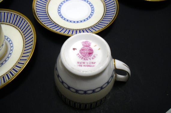 Set of 7 - Minton Tiffany & Co Cobalt Blue Stripe Gold Demitasse