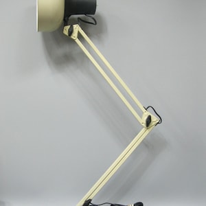 Vintage Swing Arm Extending Drafting Desk Lamp Cream MCM Cone Bullet W/ Desk Stand
