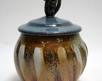 Nautical Studio Pottery Lidded Jar 7 1/2" Kraken/Squid Finial Signed PNW Oregon