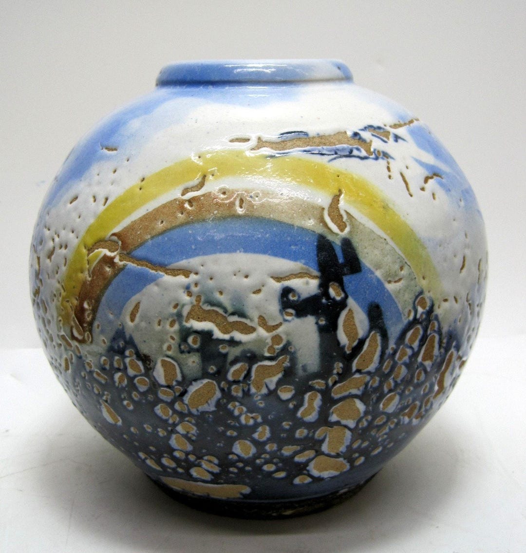 Davis Studio Art Pottery 7.75" Stoneware Vase Vessel Rainbows Palm ...