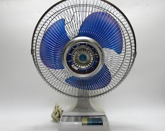Vintage 80’s Kuo Horng KH-203 Table Fan 12” Oscillating 3-Speed Working *BLUE*