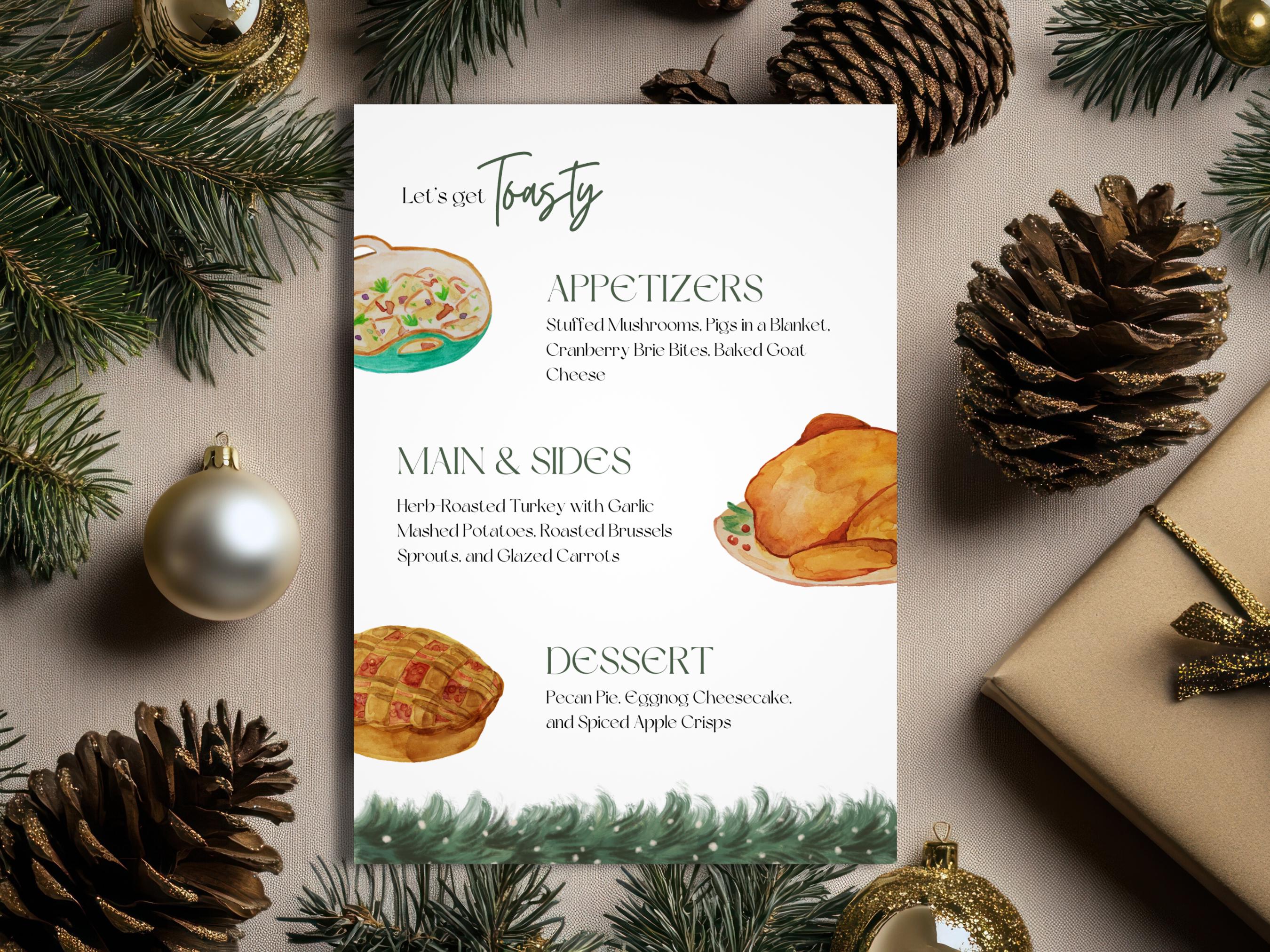 Toasty and Tipsy Christmas Dinner Menu and Bar Sign Template, Printable ...