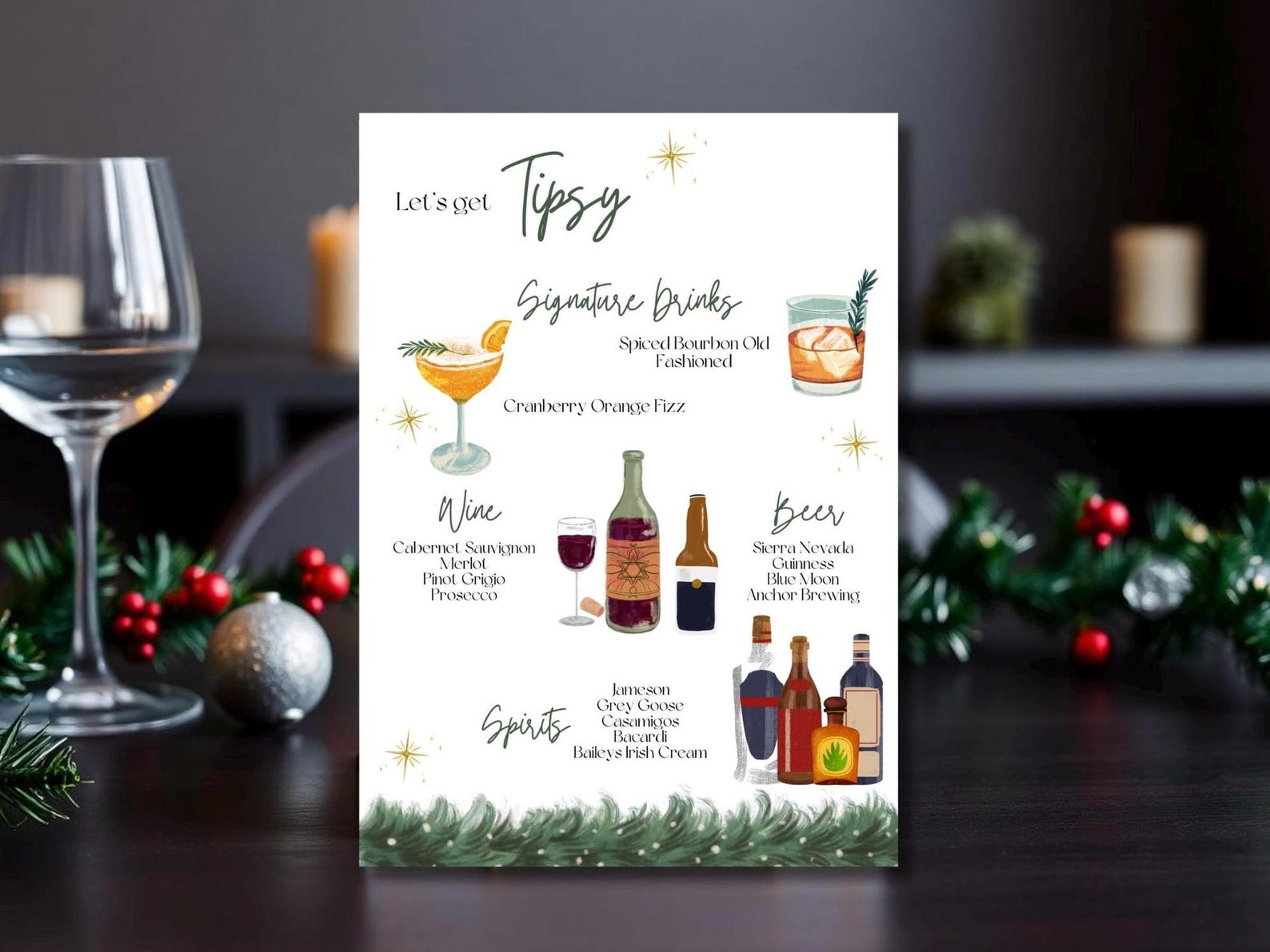 Toasty and Tipsy Christmas Dinner Menu and Bar Sign Template, Printable ...