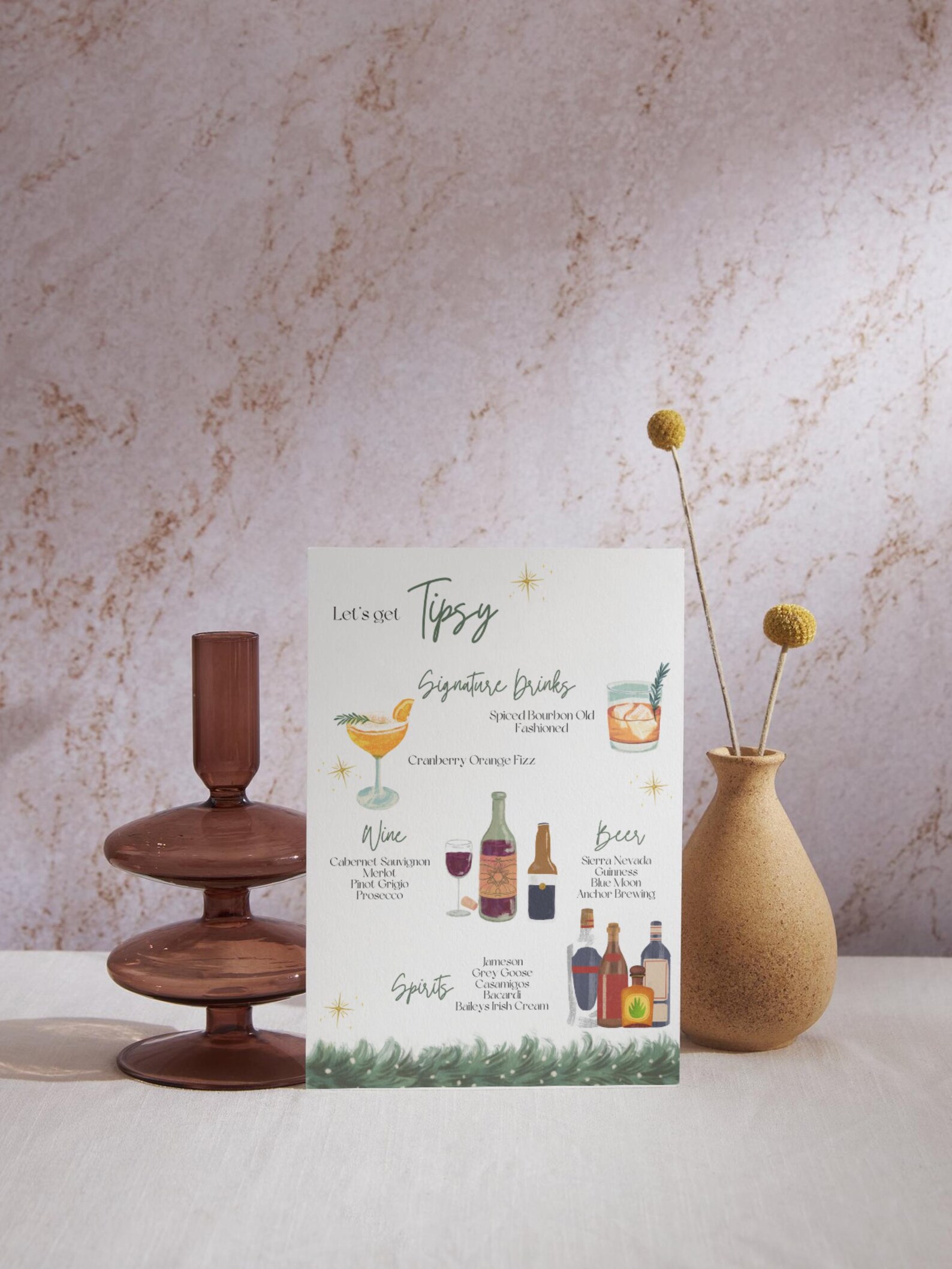 Toasty and Tipsy Christmas Dinner Menu and Bar Sign Template, Printable ...