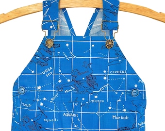 LAST ONE Size 12-18 months. Handmade overalls, best baby gifts, baby shower gifts, retro baby clothes, gender neutral - Celestial Overalls