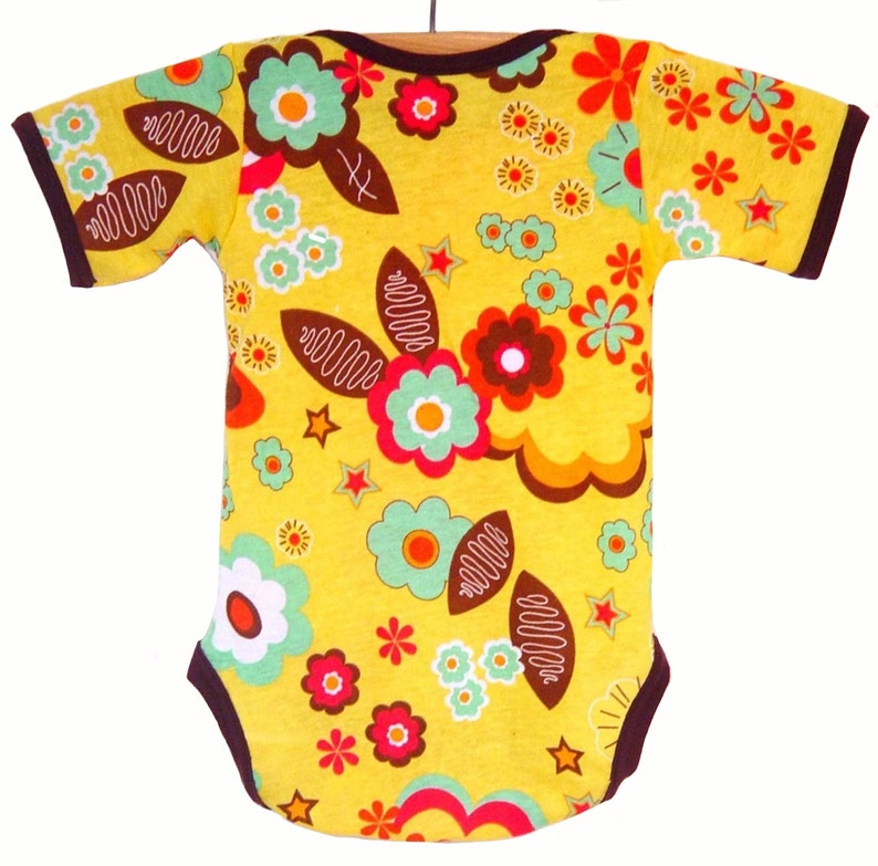 Handmade / Bodysuit / baby clothes Golden Disco / Brown Trim image 3