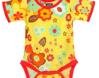 Handmade / Bodysuit / disco / baby clothes  - Golden Disco / Red Trim