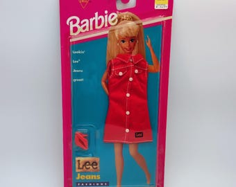 1995 Barbie Lee Jeans Fashions Red Dress with Shoes, NRFP