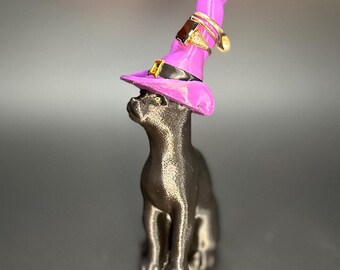 Organizador de joyas místico con forma de gato negro y sombrero de bruja