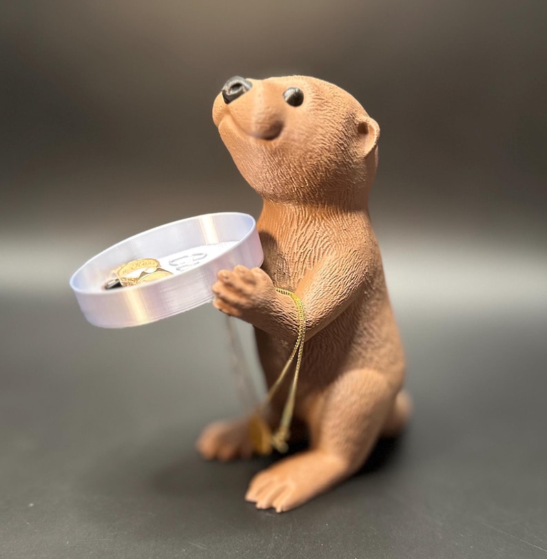 A cute otter-shaped jewelry holder with a trinket dish, available in multiple colors for added charm.
