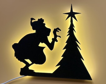 Luz regulable USB con silueta del Grinch: Decoración navideña festiva para un ambiente festivo y alegría de temporada