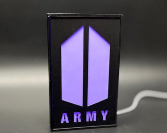 Boîte à lumière inspirée des BTS ARMY - Logo de ventilateur illuminé RVB pour une décoration de chambre Kpop