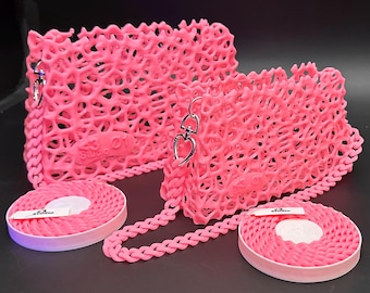 Bolso de mano elegante y llamativo en color rosa chicle: elegante clutch impreso en 3D con correa para el hombro