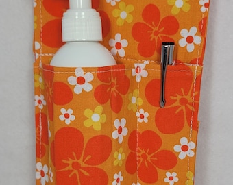 Single 8oz bottle LEFT hip massage therapy holster, lotion or oil, Orange Hibiscus