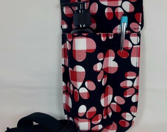 Single 8oz bottle LEFT hip massage therapy holster, lotion or oil, Gingham Paw Print