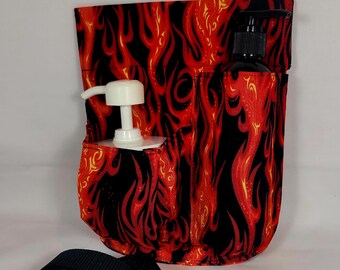 Combo 8oz bottle/4-8oz Cream Jar Massage Therapy hip holster, Red Flames