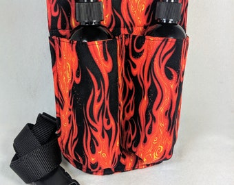Massage Therapy Double 8oz Bottle hip holster, Red Flames