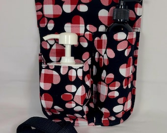Combo 4 or 8oz Cream Jar with 8oz bottle pouch Massage Therapy hip holster, Gingham Paw Print