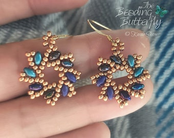 Tutoriel de boucle d'oreille rouage pratiquement gratuit - Modèle utilisant des perles de rocaille Miyuki et des Miniduos