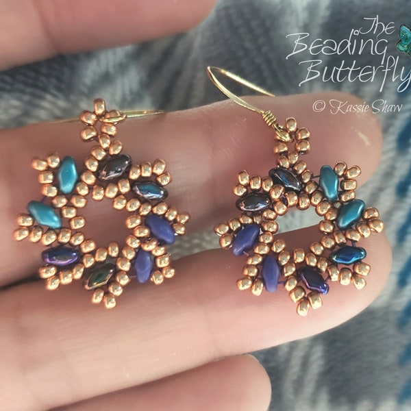 Tutoriel de boucle d'oreille rouage pratiquement gratuit - Modèle utilisant des perles de rocaille Miyuki et des Miniduos