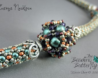Cosmos Beaded Bead Necklace Tutorial - Netted Rope and Right Angle Weave Beading Pattern