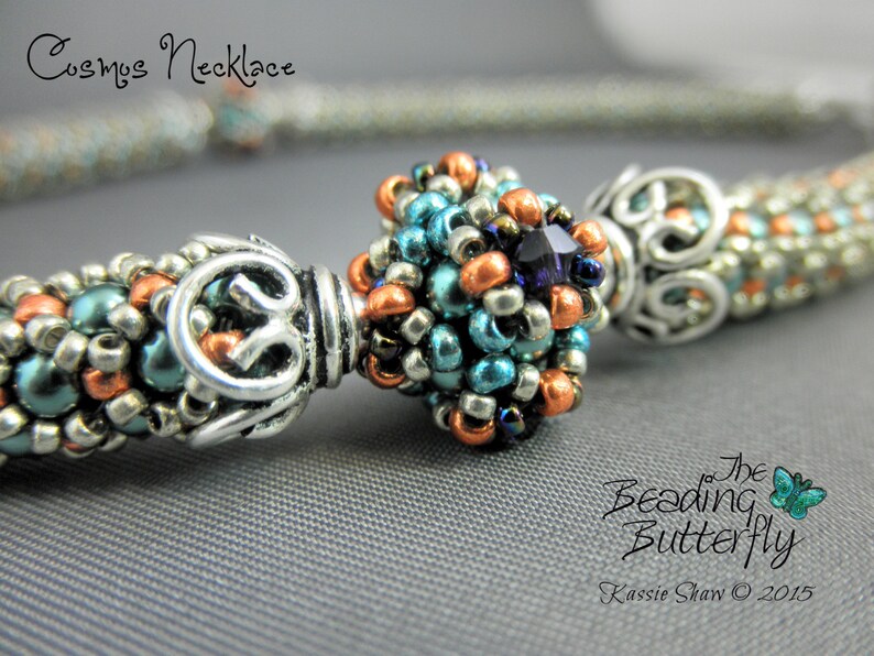 Cosmos Beaded Bead Necklace Tutorial Netted Rope and Right Angle Weave Beading Pattern image 3